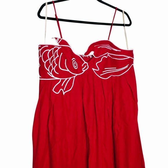 Farm Rio Koi Maxi Dress‎ Red Fish Top Linen Size XL NWT - Picture 6 of 16